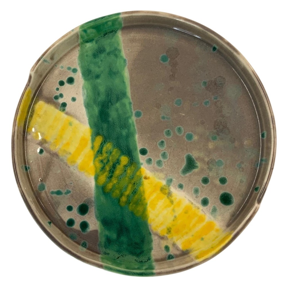 Vintage AR Studio Pottery Signed 50 Ceramic Green Yellow 8 Inch Plate